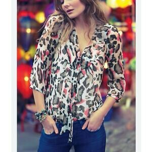 Maeve animal print blouse tie front size 8